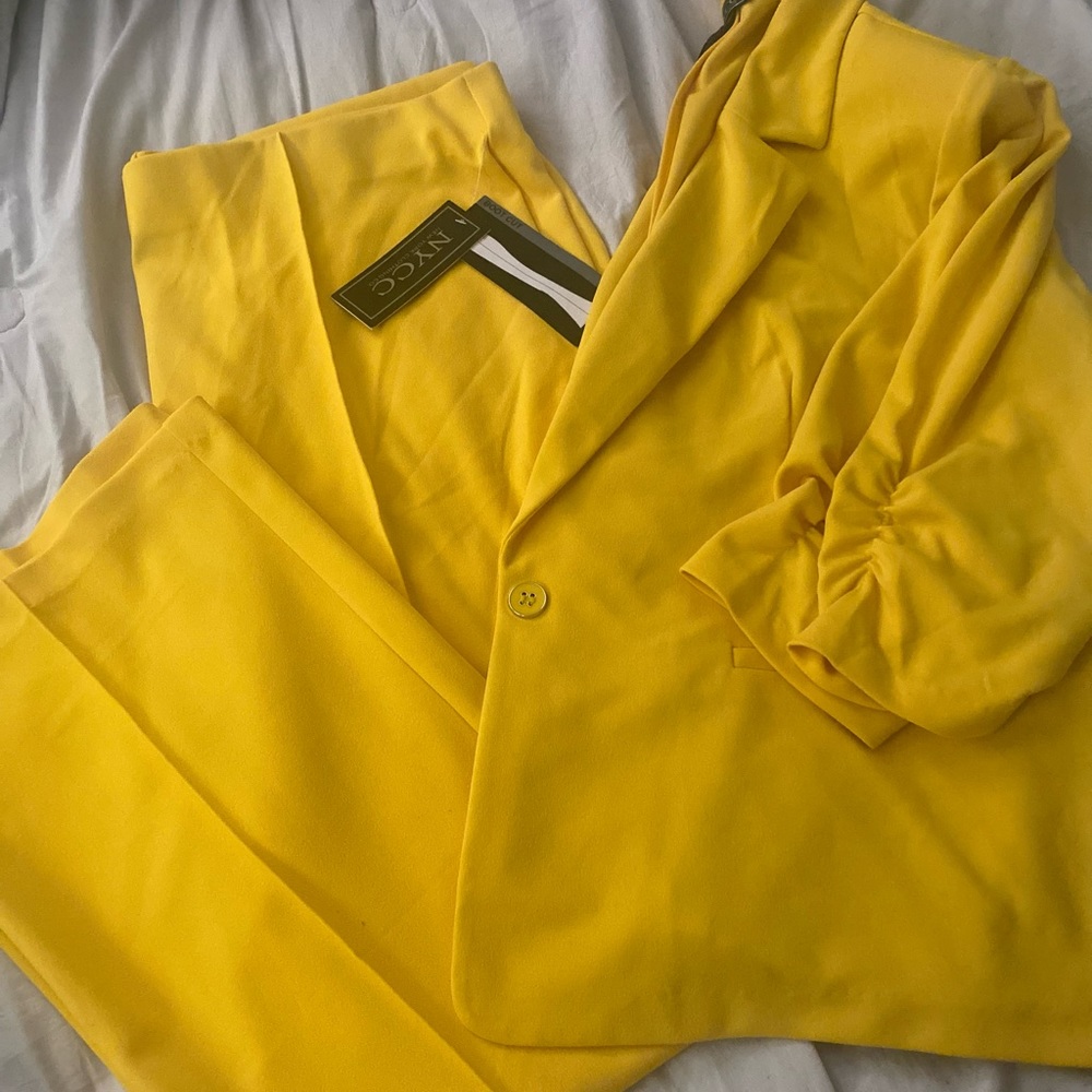 Yellow pants suit